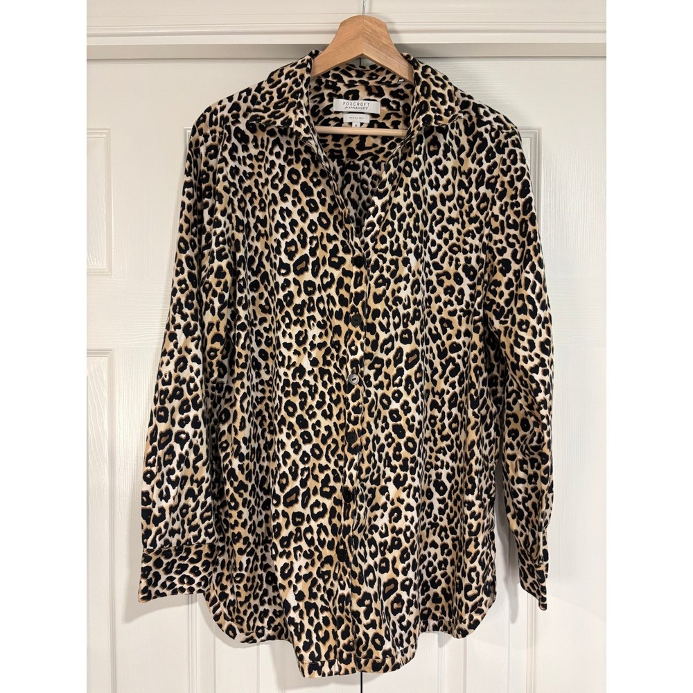 Foxcroft for Appleseeds Leopard Print Button Down Shirt Wrinkle Free Blouse 18